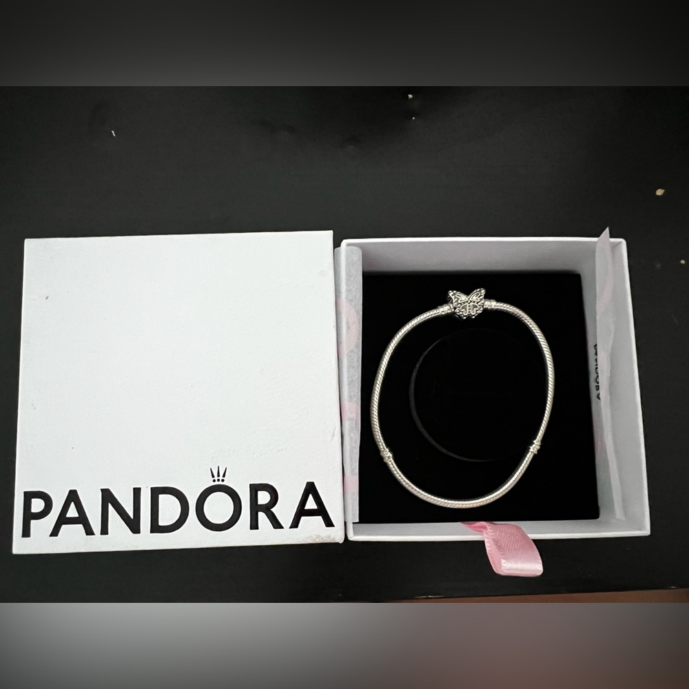 Pandora Silver Snake w/ butterfly clasp Chain Bracelet - Picture 2 of 2